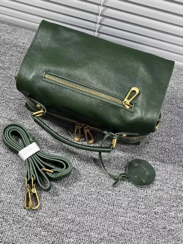 Real Leather Cowhide Women Boston Bag Vintage Tote Handbag Office Ladies Casual Single Shoulder Zipper Crossbody Pillow Bags 250317