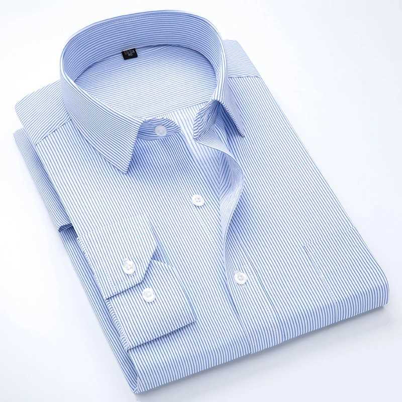 Mens Classic Long Sleeve Solid Stripe Basic Dress with Single Patch Pocket Formal Business Standard Suitable for Office Social Shirt X250324