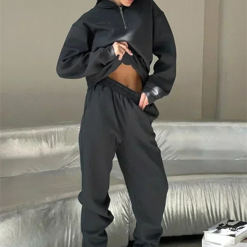 Autumn Womens Tracksuit with Zipper Cotton Oversize White Casual Two Piece Set Women Classic Sports Trouser Suits for Women 250322