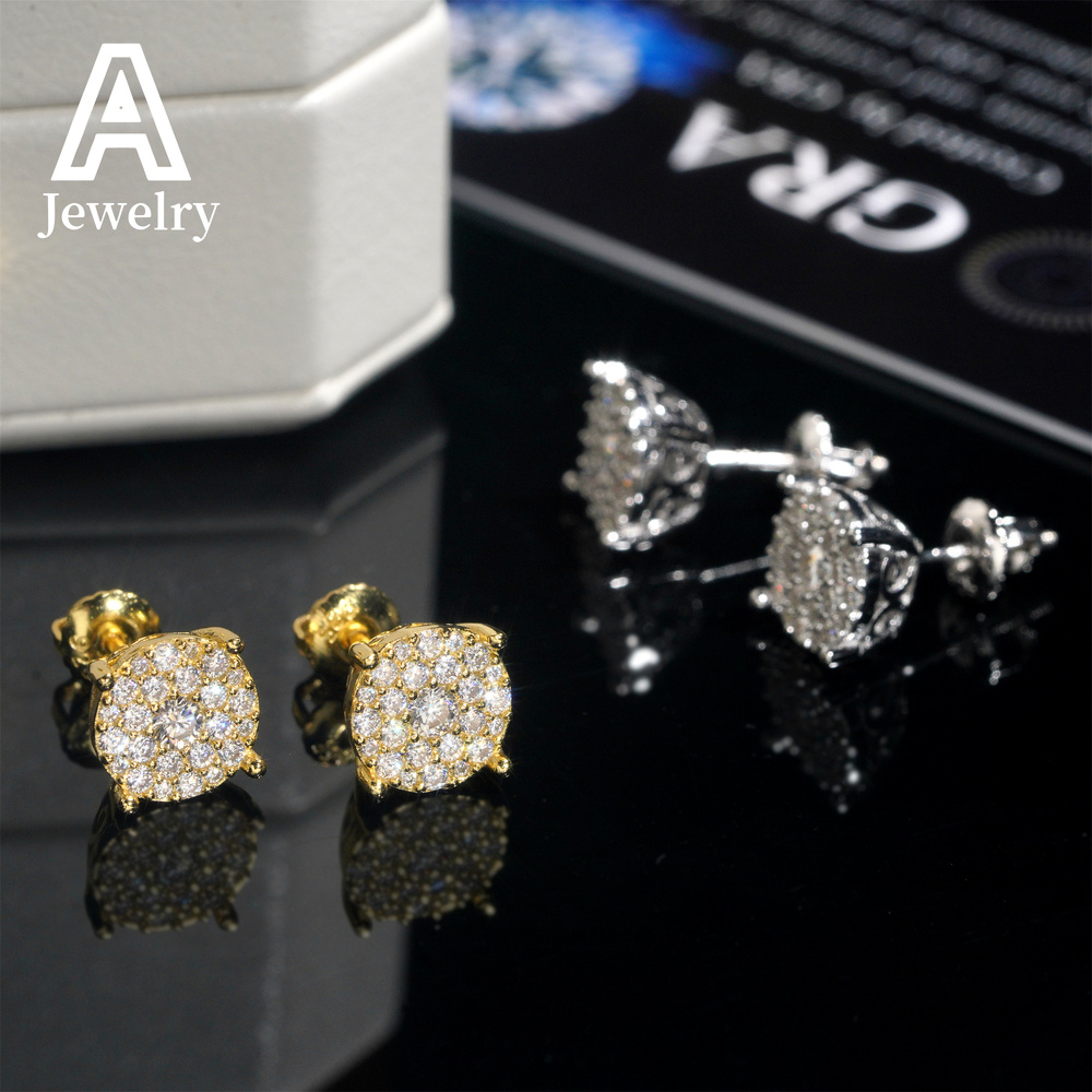 Claw Setting Cluster Earrings Fashion Hip Hop Moissanite Diamond Ear Studs 925 Sterling Silver Jewelry For Men Women