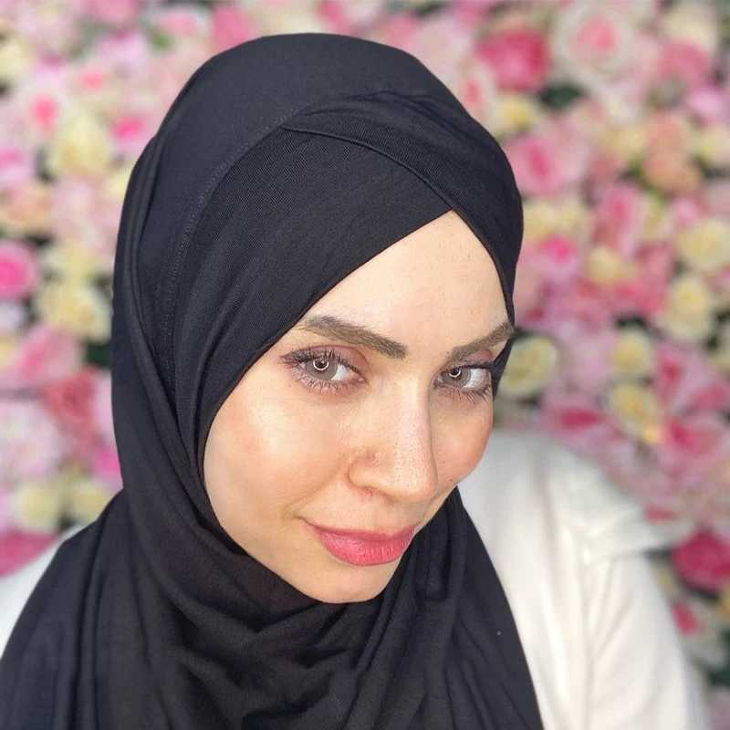 Muslim cross tie instant headscarf good elasticity scarf soft turbo plain weave packaging X250324