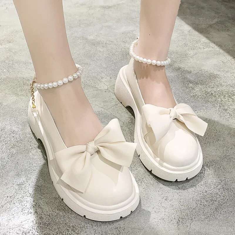 Women Thick Platform Mary Janes Lolita Party Pumps Summer New Sandals Bow Chain Mujer Shoes Fashion Oxford atos