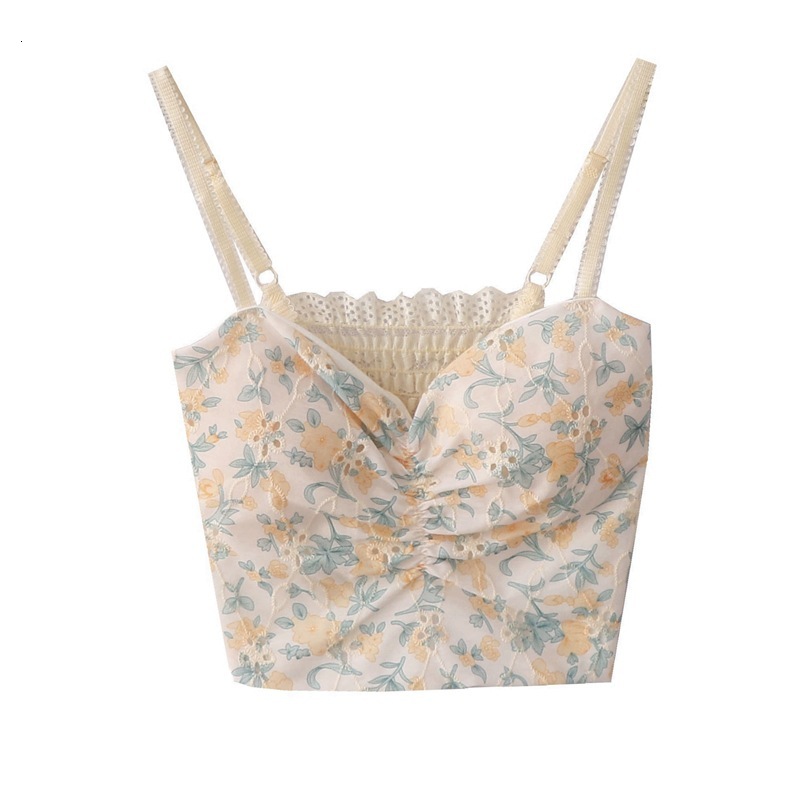 Summer Niche Floral Camisole For Women's Inner Layer With Chest Pad That Can Be Worn Externally V Neck Bottom Is A High-quality Integrated Spicy 