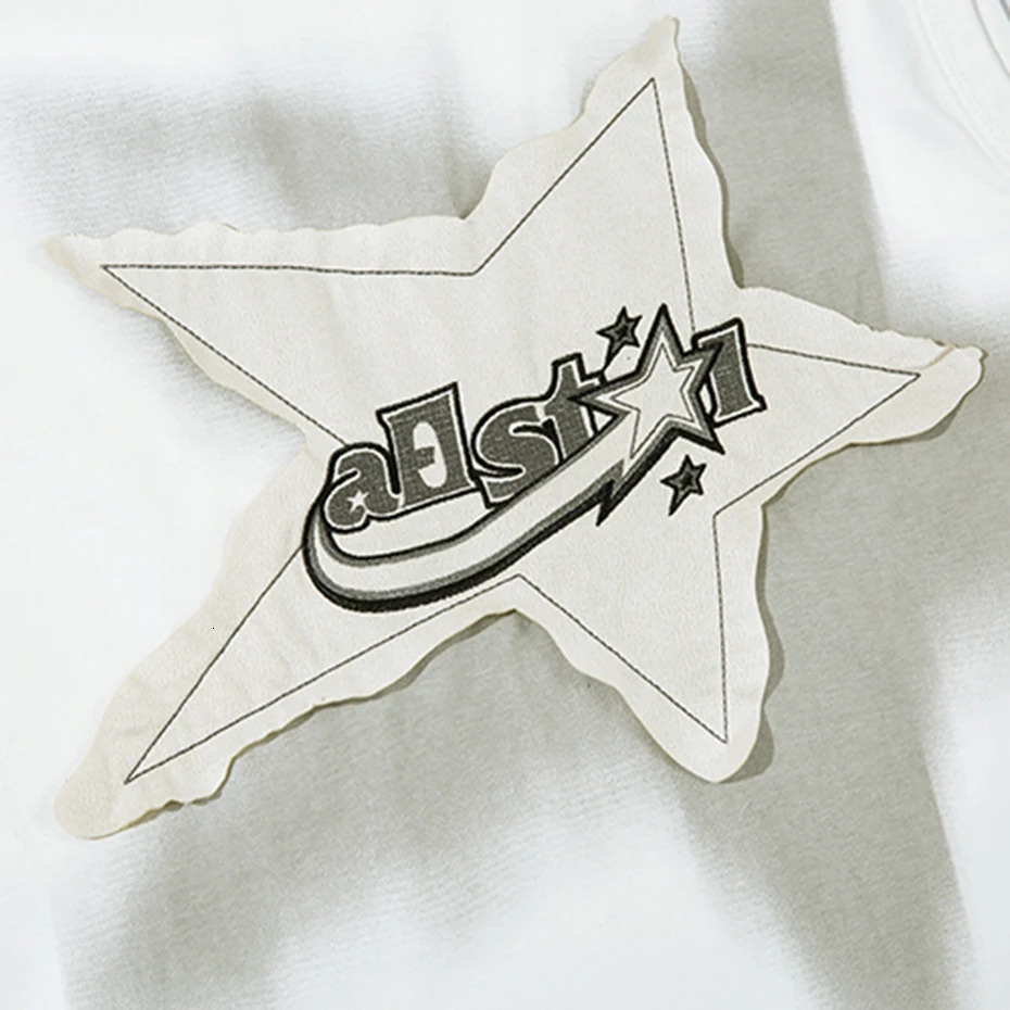 Super vest star patch work Y2K top mens Harajuku street clothing vest fashion casual loose cotton hip-hop vest black 250318