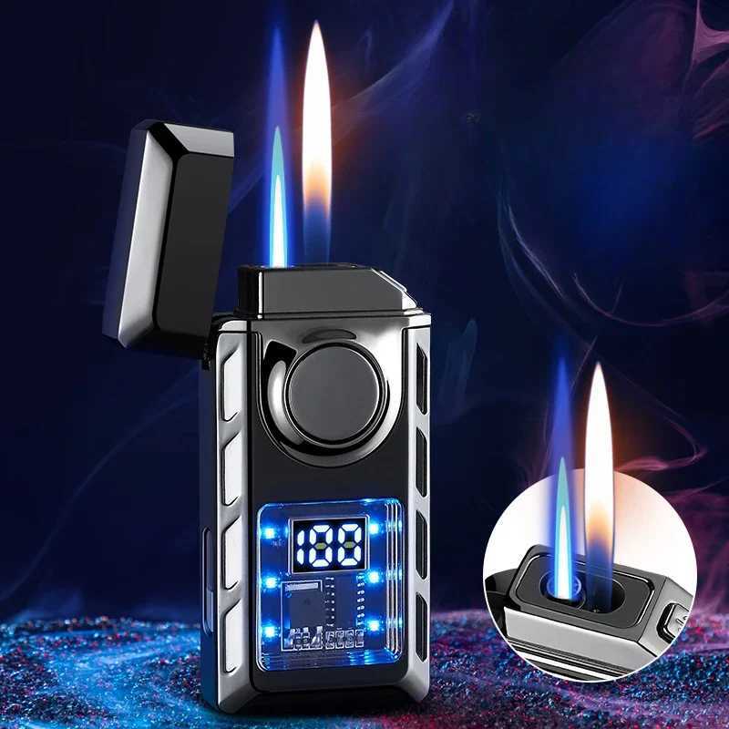 Fashionable Dual Flame Switch Gas Lighter Digital Display Arc Ignition Smart Type-c Rechargeable Lighter Creative Mens GiftC250319