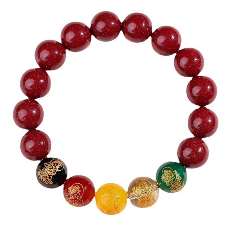 New Cinnabar Brave Bracelet Lunar New Year Five Roads God of Wealth Beads Bracelet Purple Gold Sand Men and Women