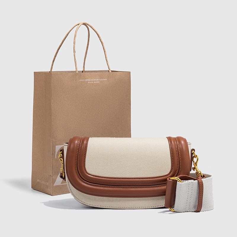 Saddle New Women S Fashionable And Versatile Broadband Contrasting Canvas Bag Single Shoulder Crossbody Bag