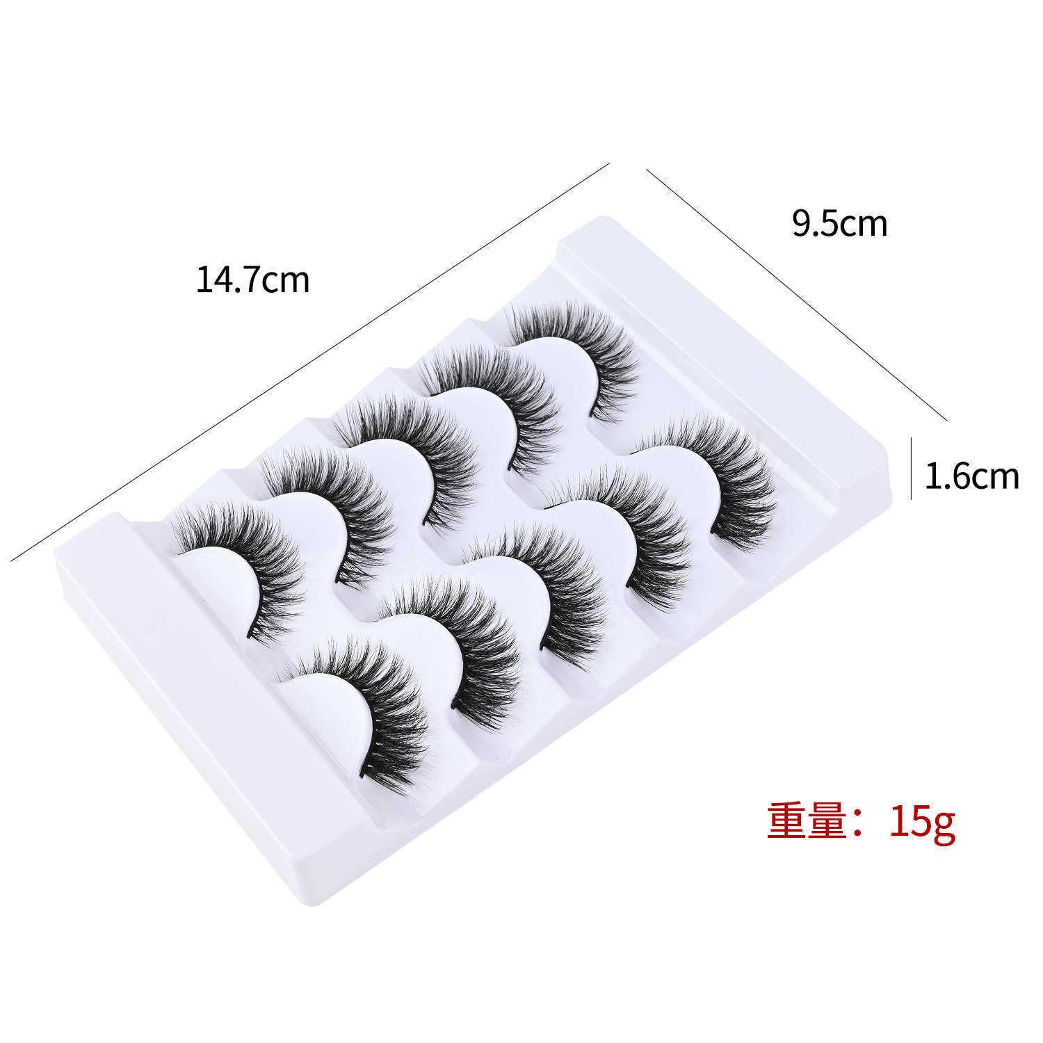 5 pairs of natural multi-layered hard stem false eyelashes with three-dimensional curling 5 pairs of black stem W250324