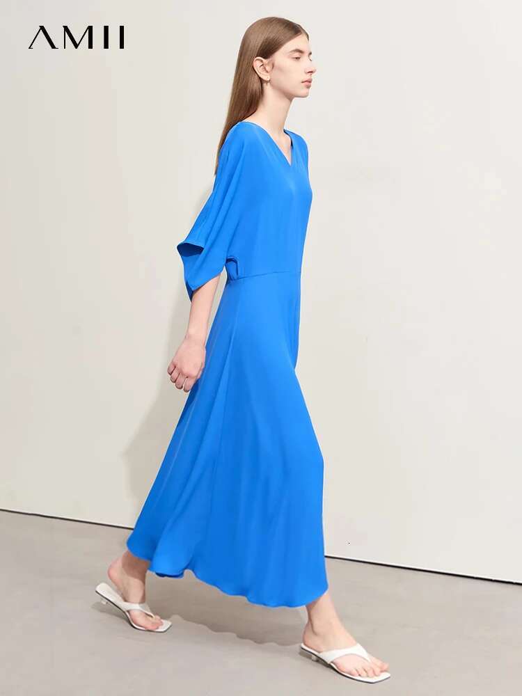 Amii Minimlism 2024 Summer New Commuter V-neck Irregular Dresses For Women Loose Trendy Solid Hollow Out Female Dress 12442052