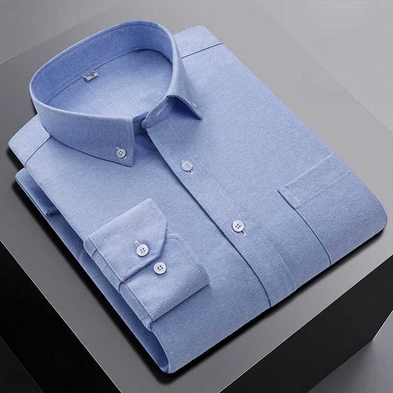 New 100% pure cotton mens long sleeved Oxford shirt mens plain weave work casual shirt mens regular fit social shirt 6XL 7XL X250324