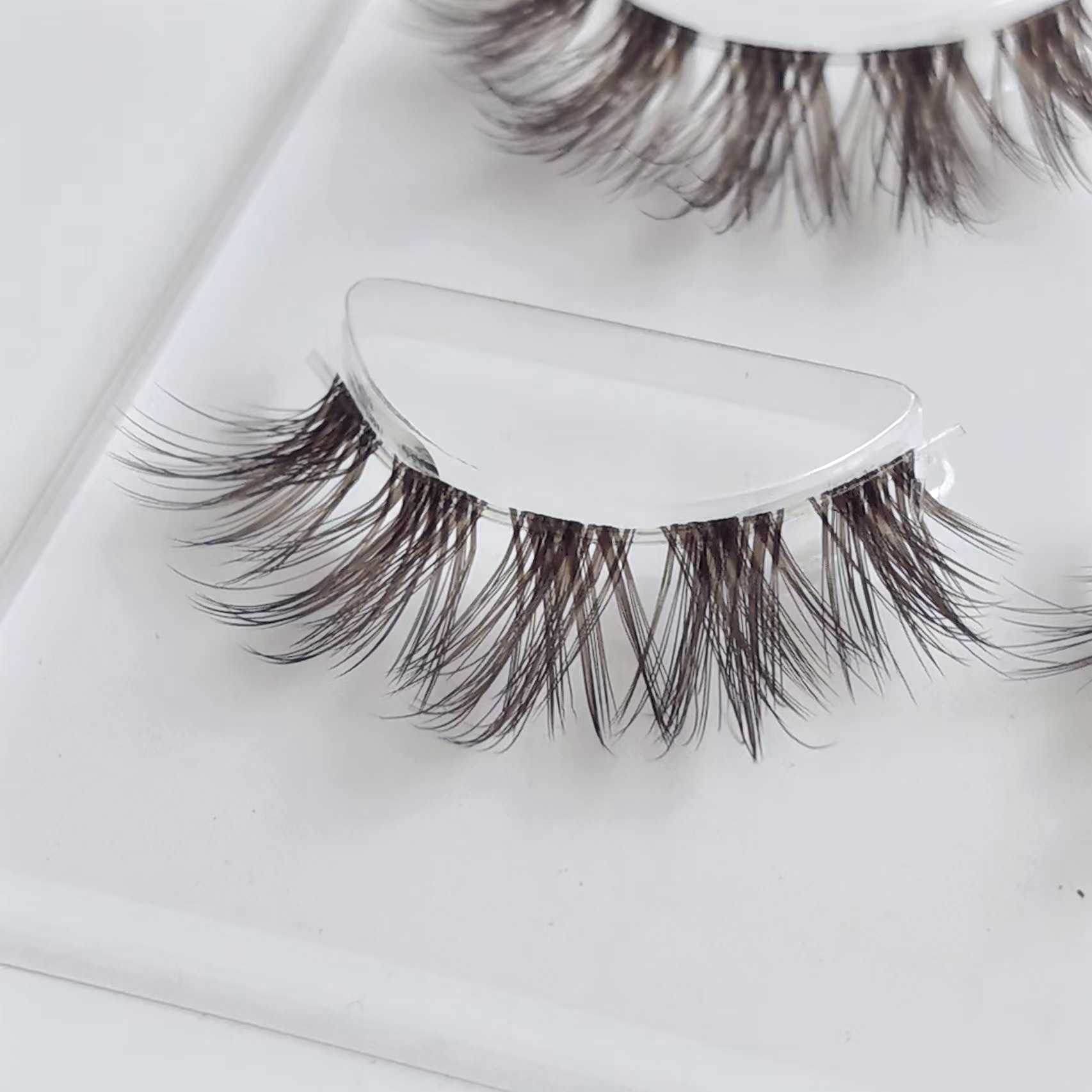 Black brown thick transparent stem false eyelashes imitating mink fur material curled and clustered soft stem stage makeup GM35 W250324