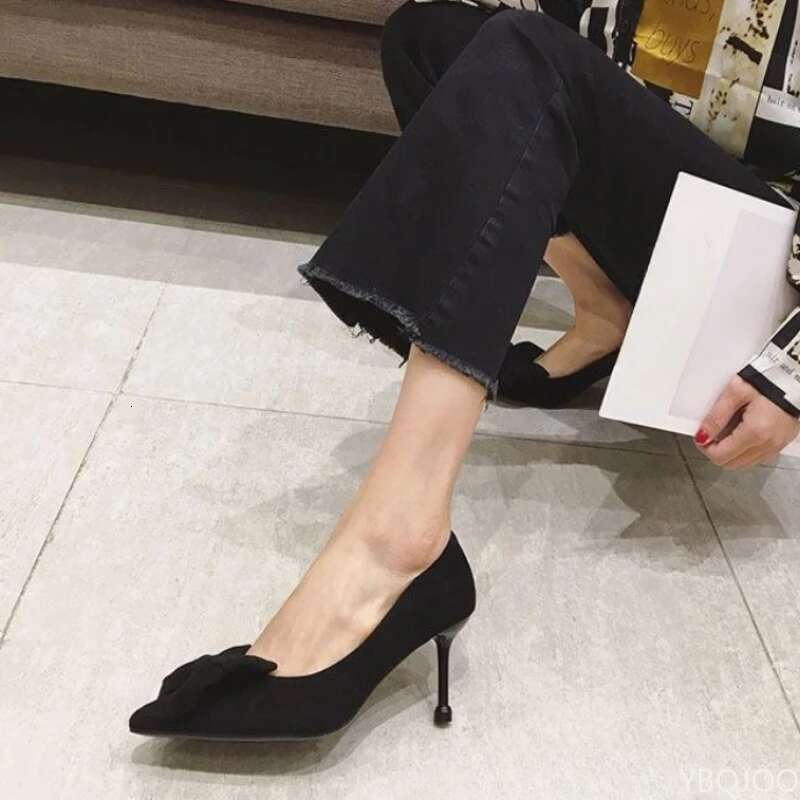 Women's trendy new Shoes Fashion bow tie slim high heels Sexy black Elegant shoes Fairy style comfort ladies pumps atos Mujer