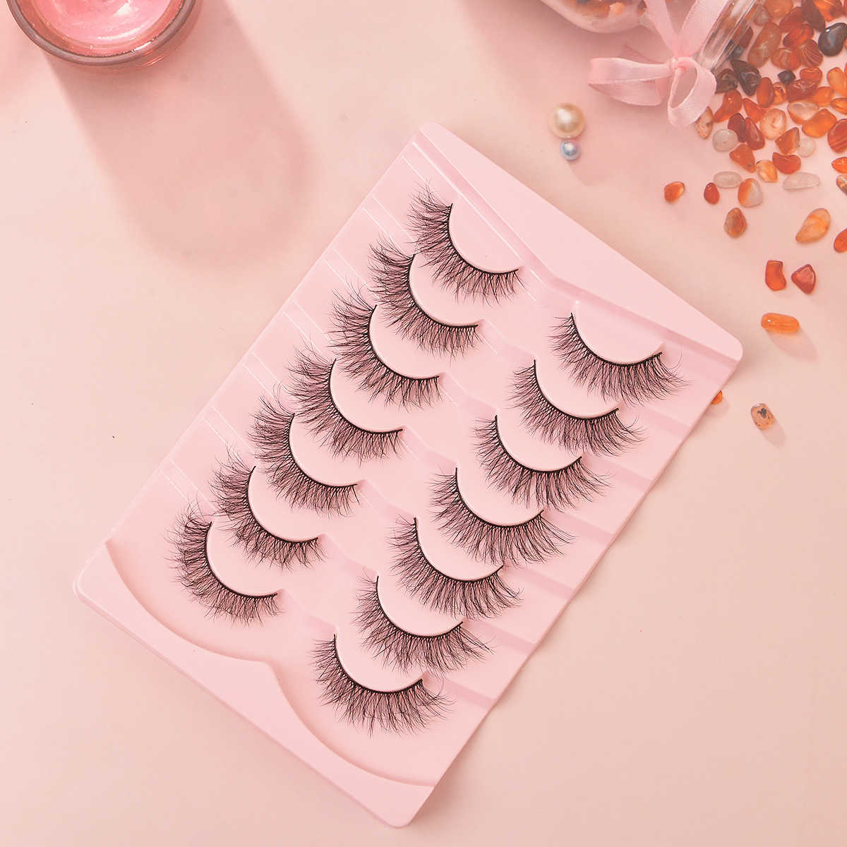 Flat fake eyelashes 7 pairs set elongated and naturally fluffy eyelashes at the end of the eye W250324