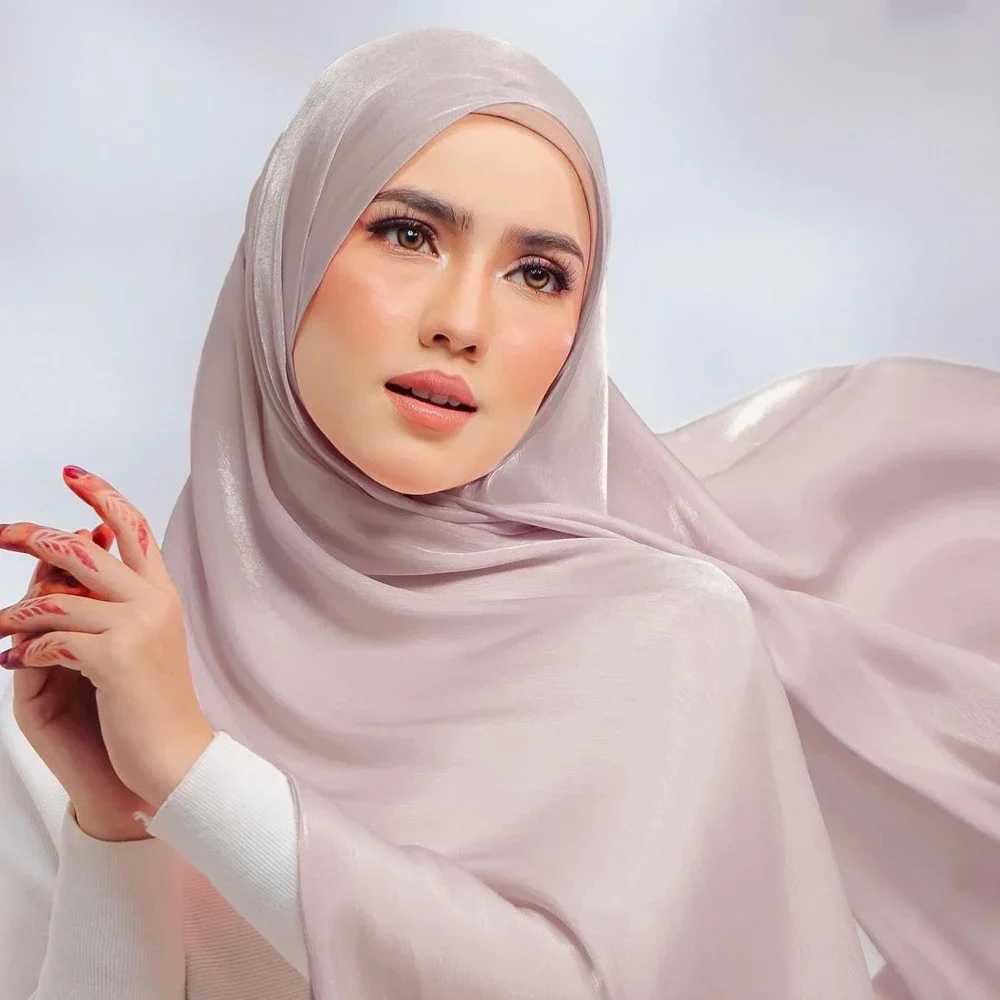 Muslim Fashion Headscarf Scarf 175 * 75cm Muslim Bun Islamic Glitter Silk Shawl Luxury Scarf X250324
