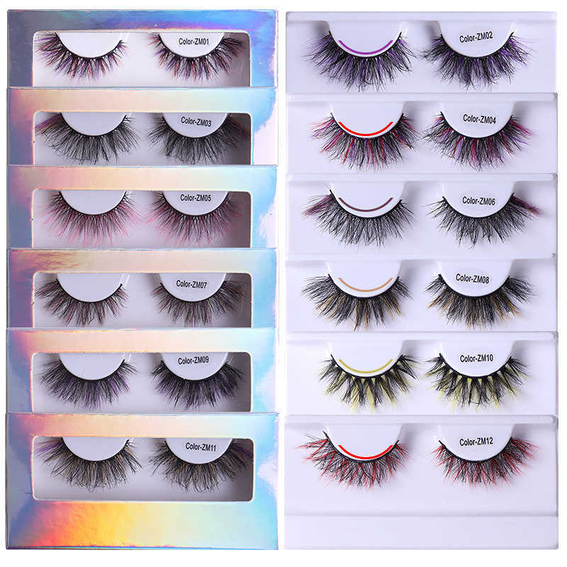 1 pair of thick and explosive colored false eyelashes with exaggerated and messy movements curled and curled eyelashes W250324