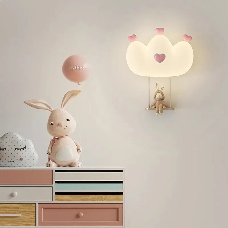 Modern cream wall lamp cartoon cute animal bedside lamp LED lighting for childrens room bedroom home decoration pendant lamp 250324