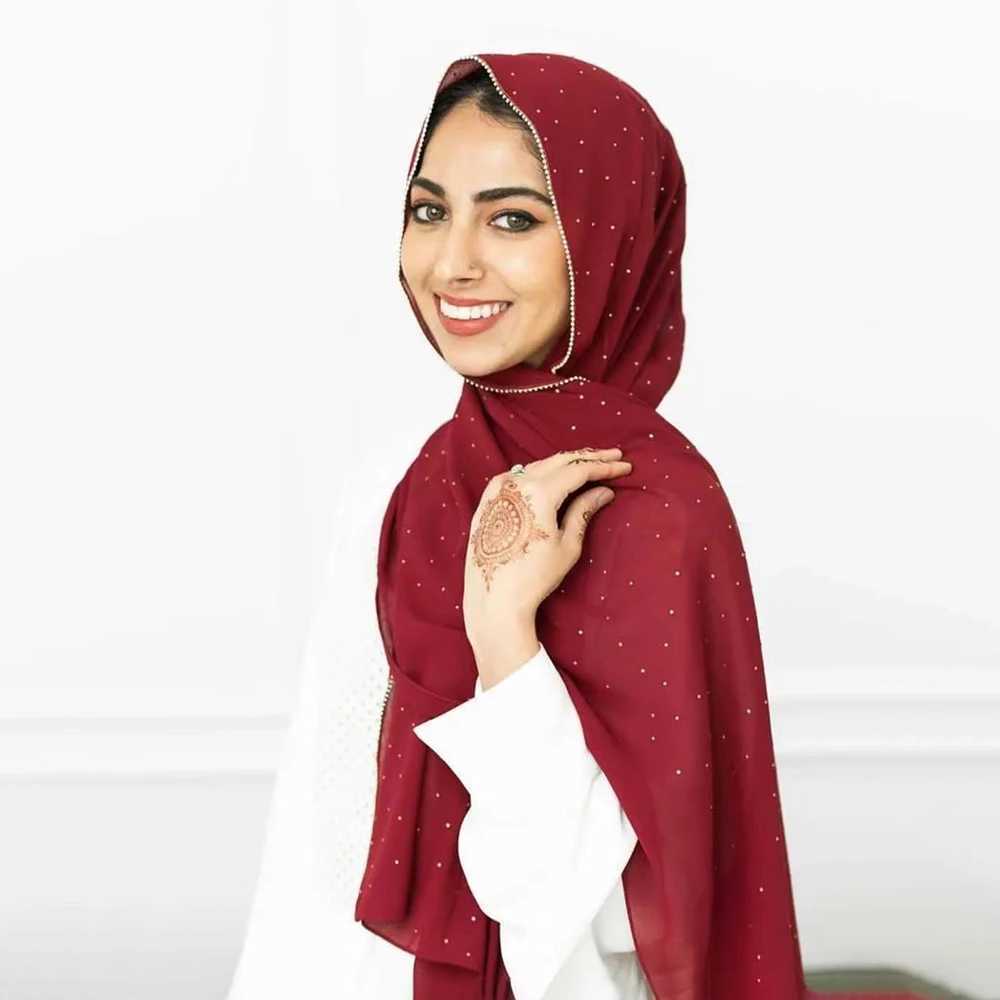 Golden zipper headscarf chiffon rhinestone scarf Arab Fem ordinary bag long shawl X250324