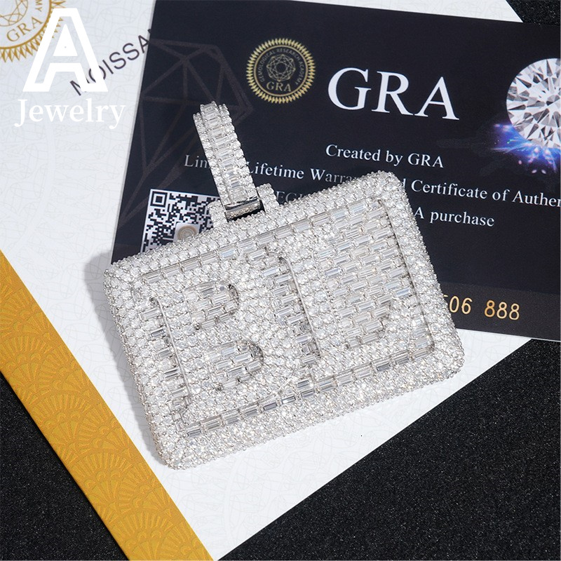 Fine Jewelry Letter Pendant Initial Letter BL Baguette Moissanite 925 Hip Hop Iced Out Pendant Jewelry Moissanite Pendant