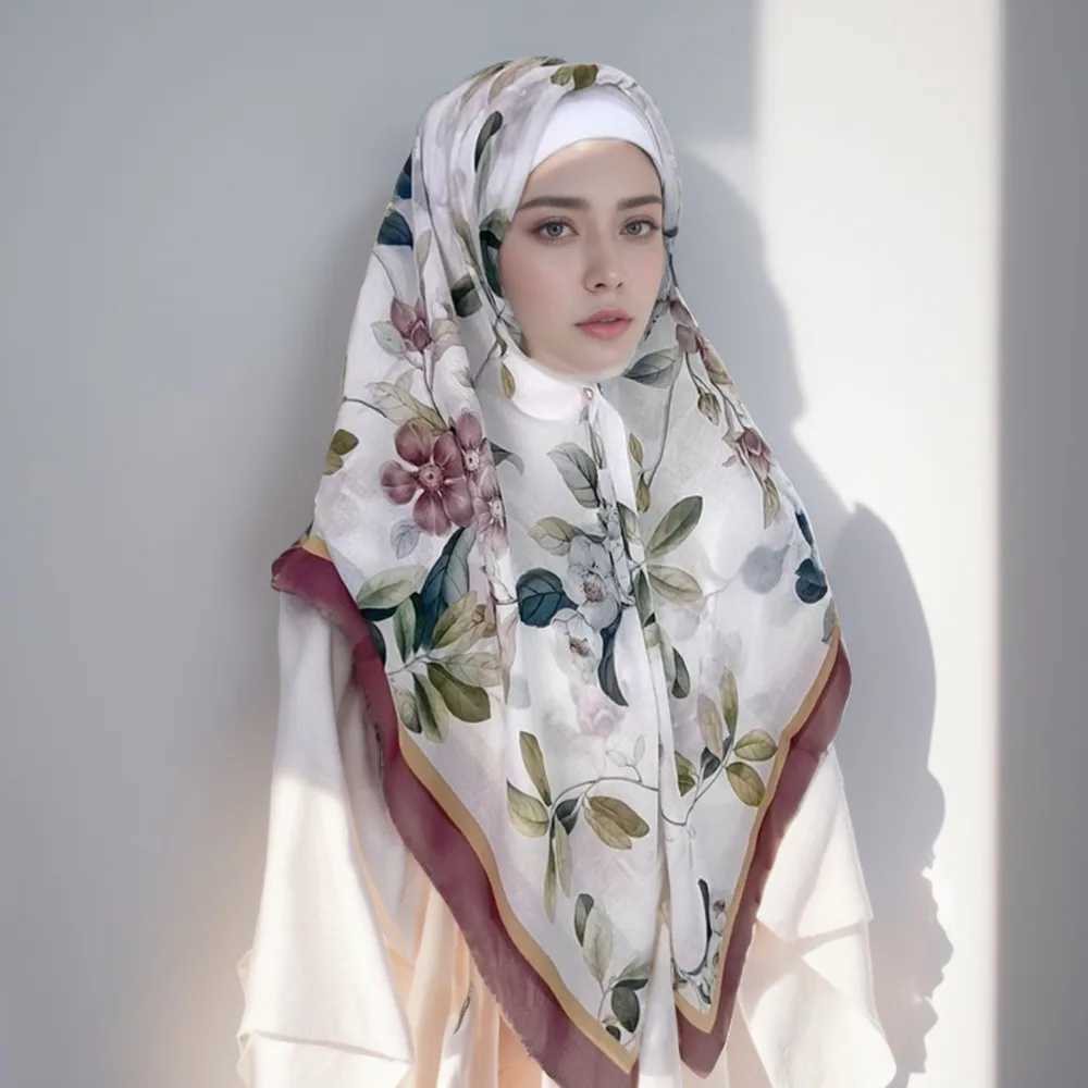 Newly printed 110cm square Voile scarf cotton Muslim headscarf Malay printing packaging grammar scarf shawl X250324