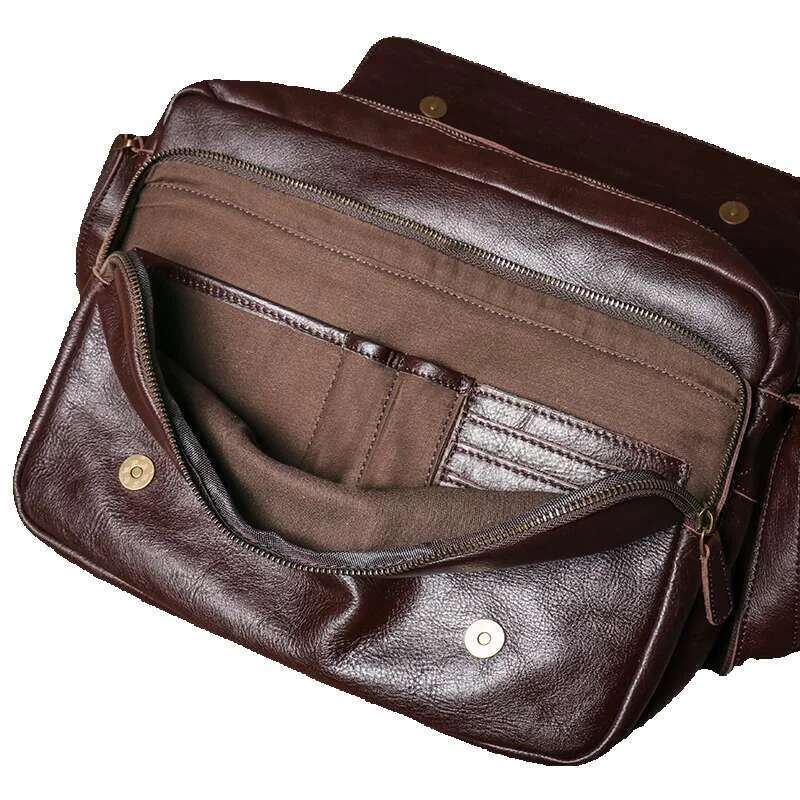 LUOKIR Classic Flap Messenger Casual Real Leather Shoulder Bag Men's Briefcase Crossbody Computer For 13 Inch Laptop