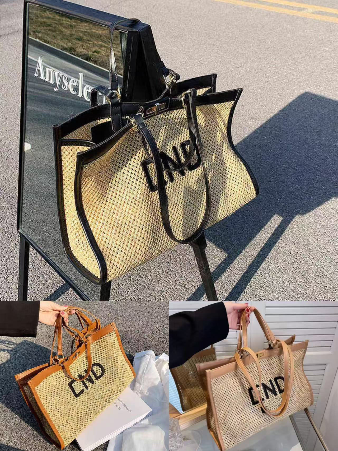 Tote bag Designer bag5A women's handbag luxury set embroidered shopping bag grass woven vegetable basket French style shoulder bag crossbody bag beach bag00129