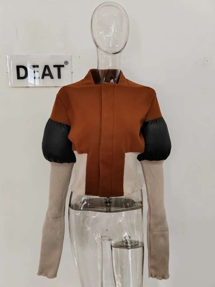 Fashion Women's Color Block Jackets Long Sleeve Zipper Collarless Slim Patchwork Short Coat Spring 2025 New