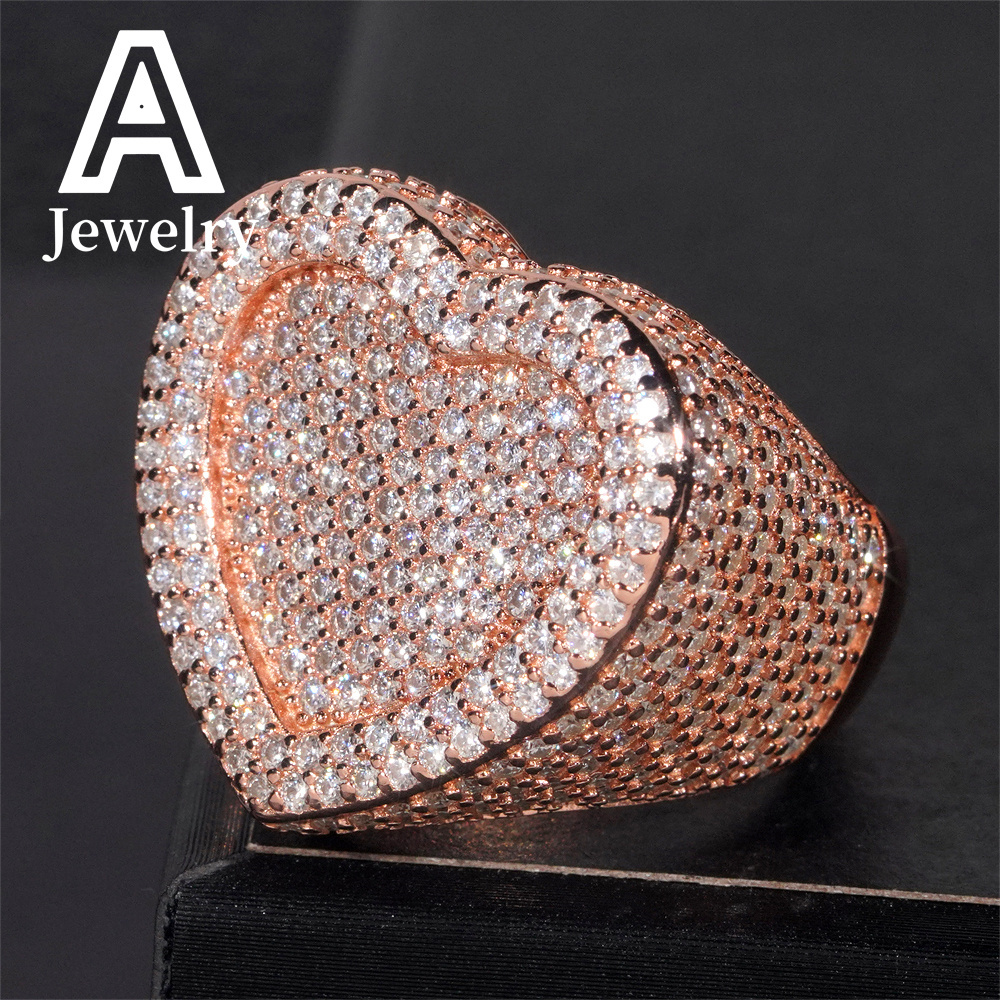 Hip Hop Fine Jewelry New Heart Shape Moissanite Diamond Engagement Rings 925 Silver Pinky Rings