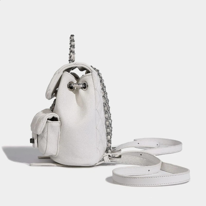 Backpack diamond pattern fashionable multi pocket high-end chain bag handbag womens leather youth backpack 250318