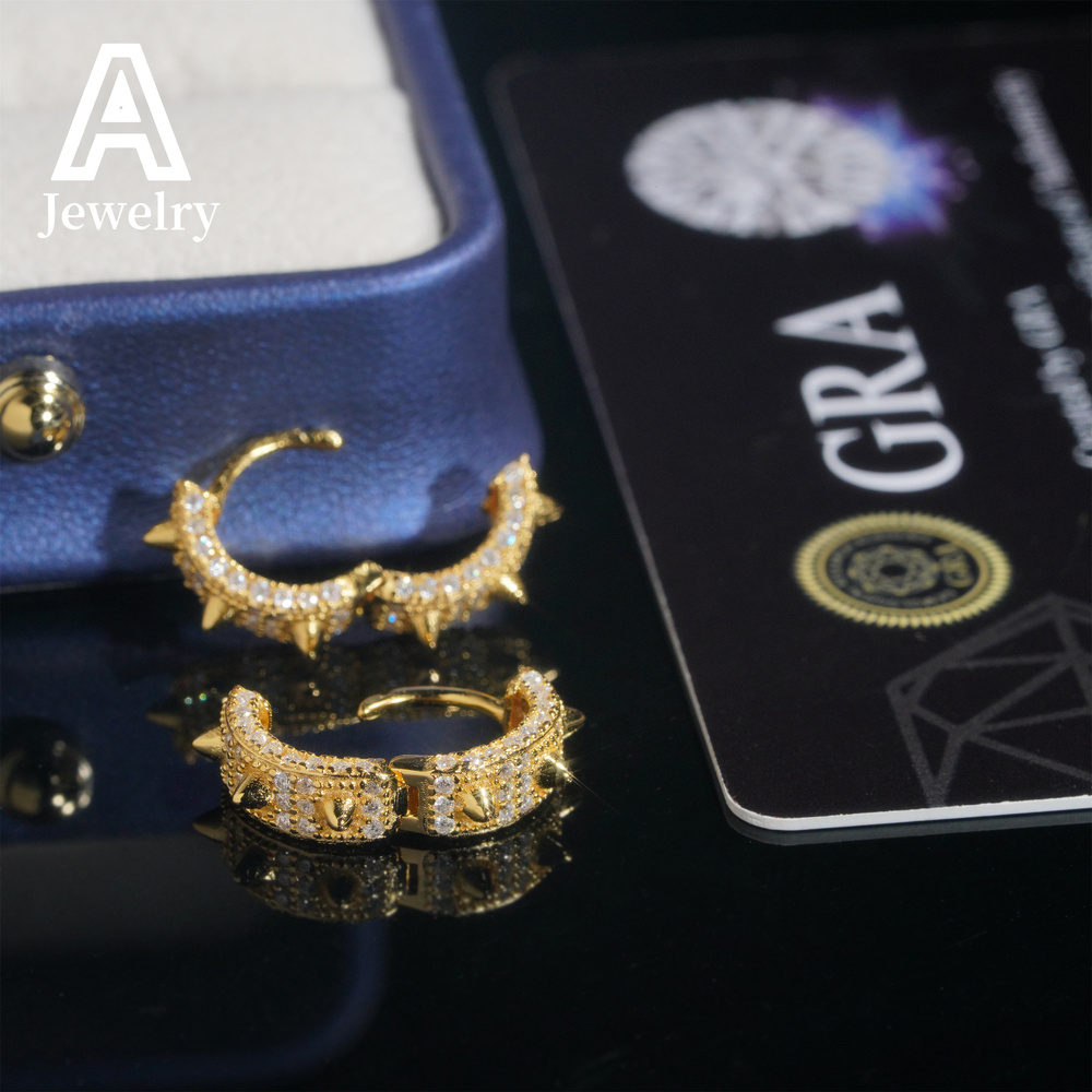 Europe and the United States selling new S925 silver Moosanstone round earrings hip hop personality earrings