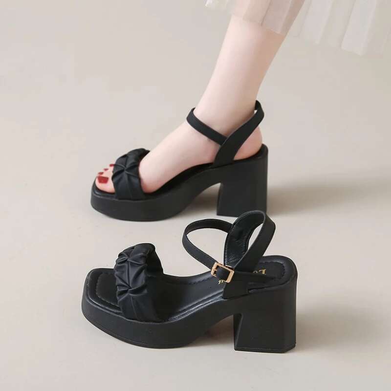 Summer New Open Toe Pearl Button Strap Waterproof Platform Sandals Women Thick Sole Shoes for Women's