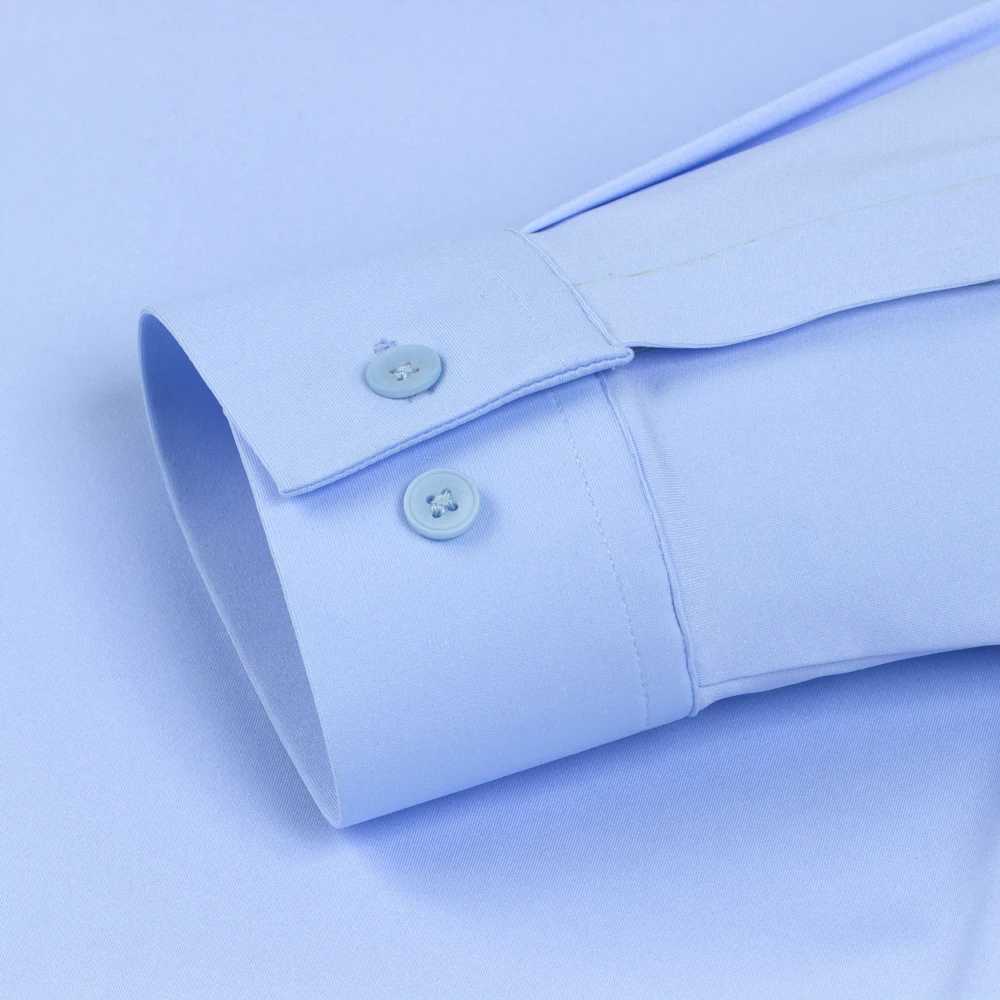 Sumptuously comfortable nylon and spandex blend solid mens breathable slim elastic long sleeved button up business shirt X250324