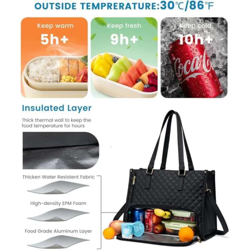 2-In-1 Travel Tote Laptop Bag With Insulated Lunch Compartment For Business, Work, Nurse, Office, Collage, Casual