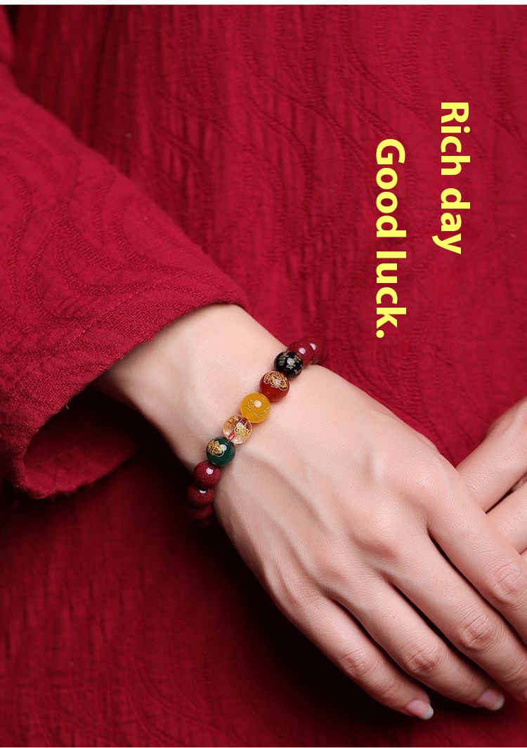 New Cinnabar Brave Bracelet Lunar New Year Five Roads God of Wealth Beads Bracelet Purple Gold Sand Men and Women