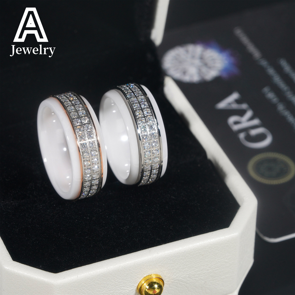 European and American new fashion design stainless steel Mosan diamond leisure ring Hip Hop party mens and womens fashion ring