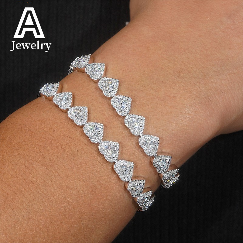 Hip Hop Jewelry 8MM Heart Shape Necklace Diamond Iced Out Cuban Link Chain Moissanite Necklace Bracelet For Men Women