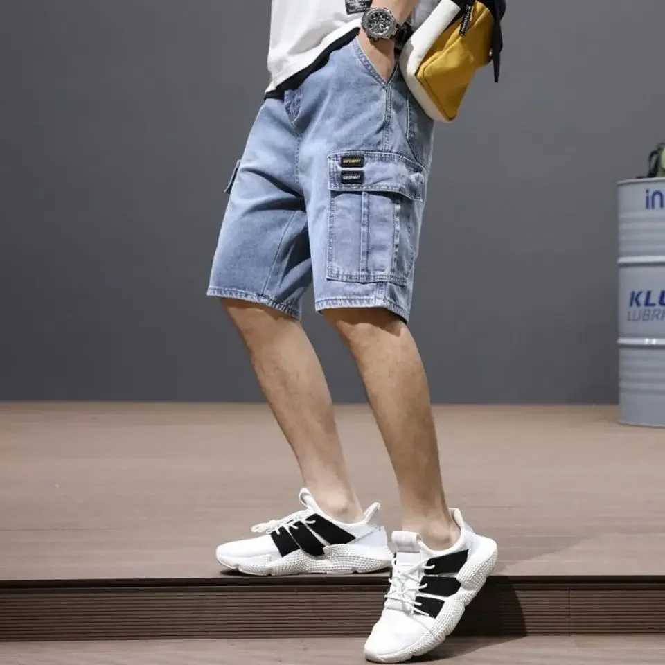 Mens Denim Shorts Black Gray Cargo Short Jeans Pants for Men with Pockets Popular Buttons Vintage Trend 2024 Comfortable Thin T250603