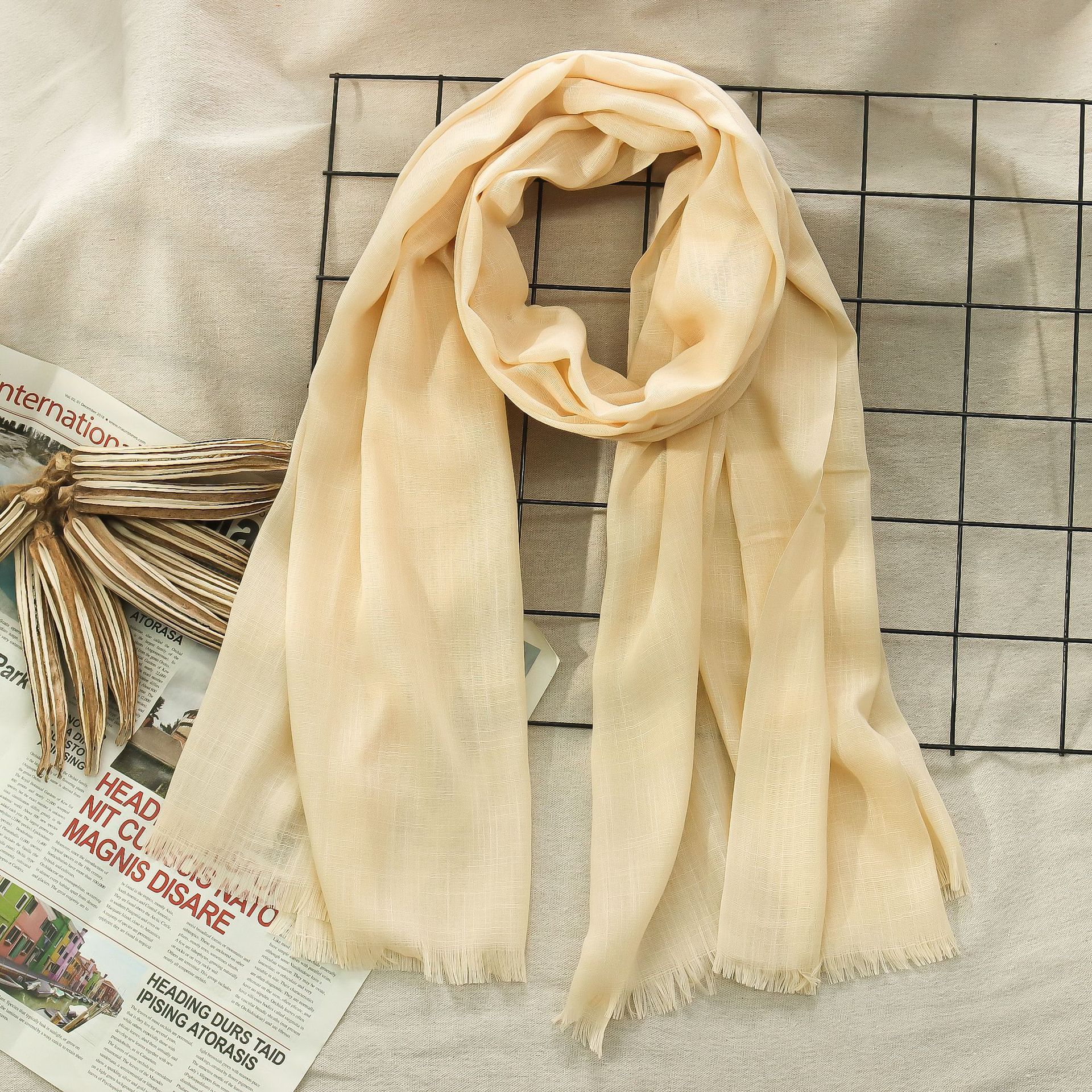 K218 Factory direct sale solid color bamboo cotton scarf new autumn and winter style two ends with tassels solid color medium long scarf for women