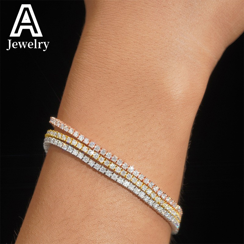 Pass Diamond Tester GRA Certificate 2MM Hip Hop Tennis Necklace Bracelet 925 Sterling Silver VVS Moissanite Tennis Chain
