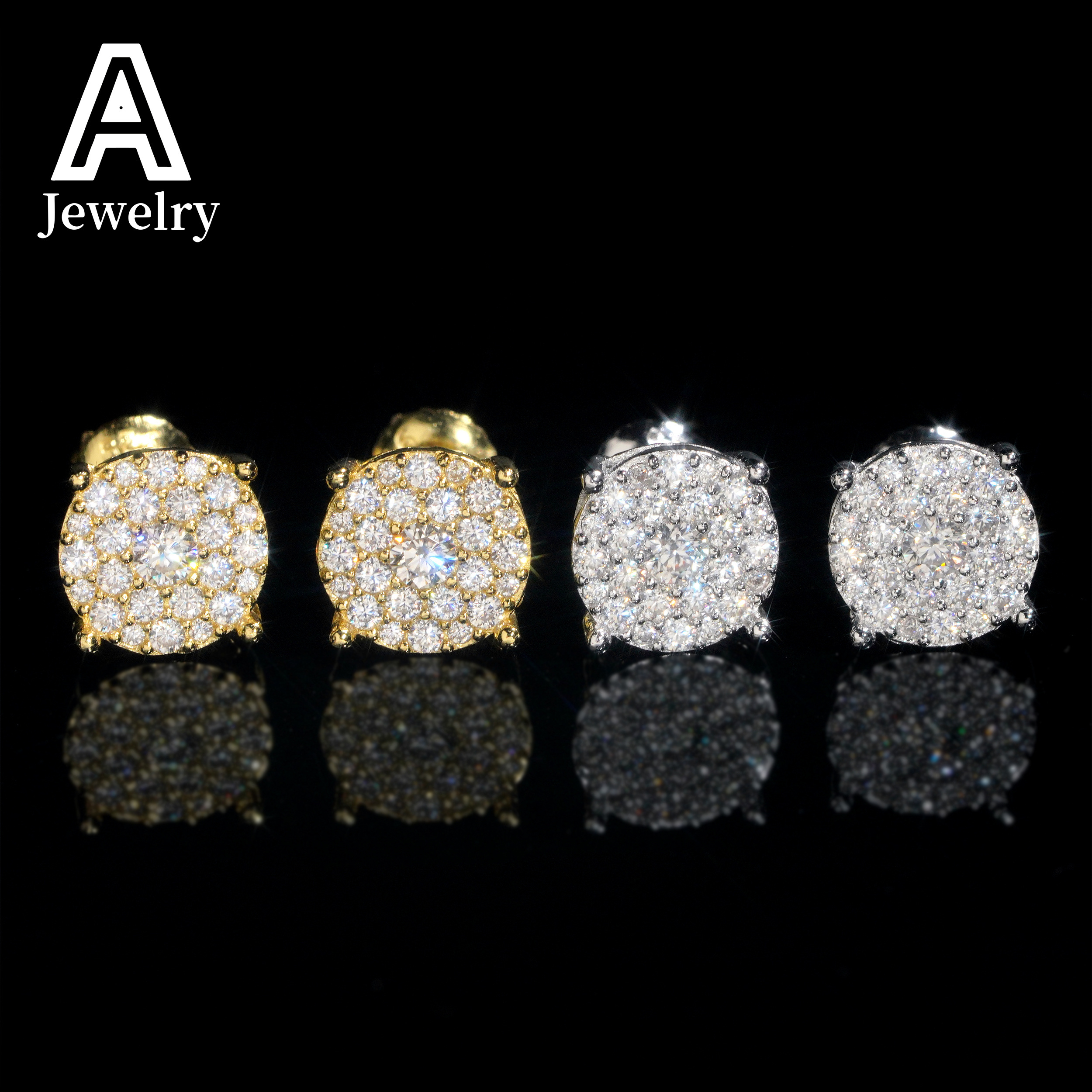 Claw Setting Cluster Earrings Fashion Hip Hop Moissanite Diamond Ear Studs 925 Sterling Silver Jewelry For Men Women