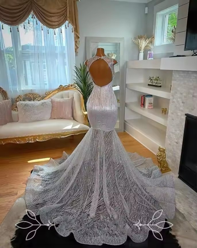 Sier African Prom Dress for Women customsized Sparkly Dia Crystal Gillter Black Girl Birthday Gown vestidos de gala