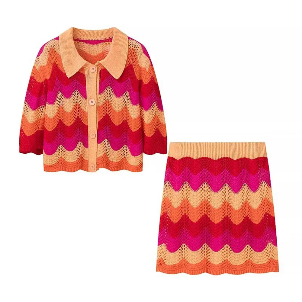 Summer Fashionable Womens Wear Elegant with European and American Style Knitted Top Skirt Set 250324