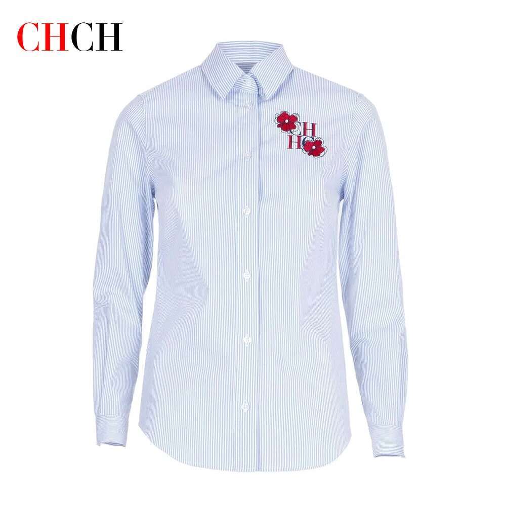 CHCH Fashion Minimalist Design New Stripe Slim Fit Business Commuter Office Women's Long Sleeve Shirt