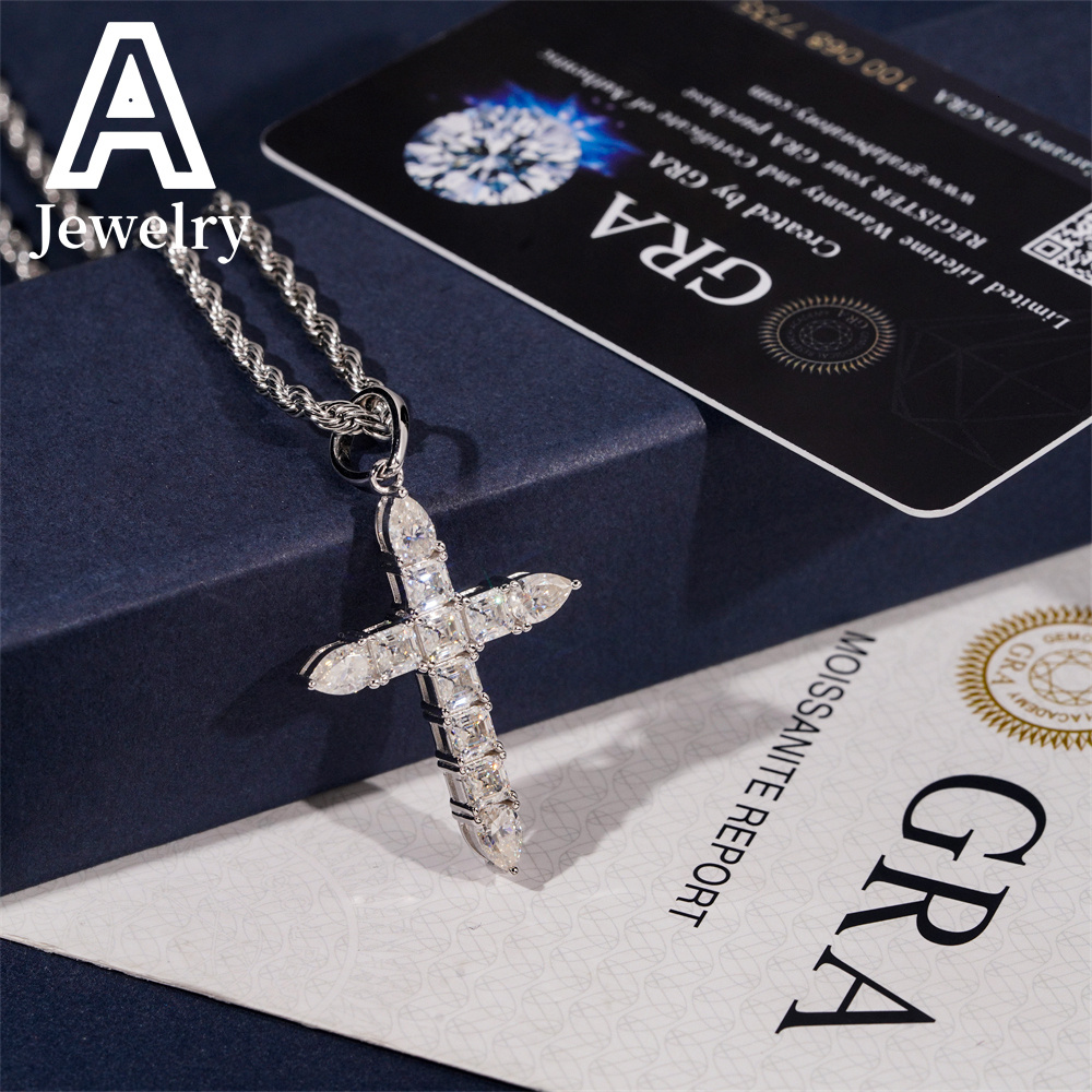 Hip hop jewelry Luxury Cross Pendant Pass diamond tester 925 silver moissanite diamond cross pendant iced out