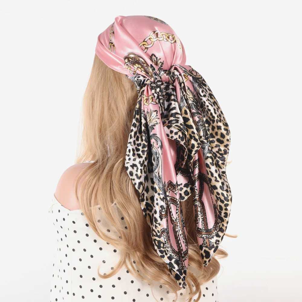 Leopard Silk Scarf Wen Summer Beach Vacation Foard Soft Satin Shawl Kerchief Square Scarf Neck Shawl 90 * 90cm X250324