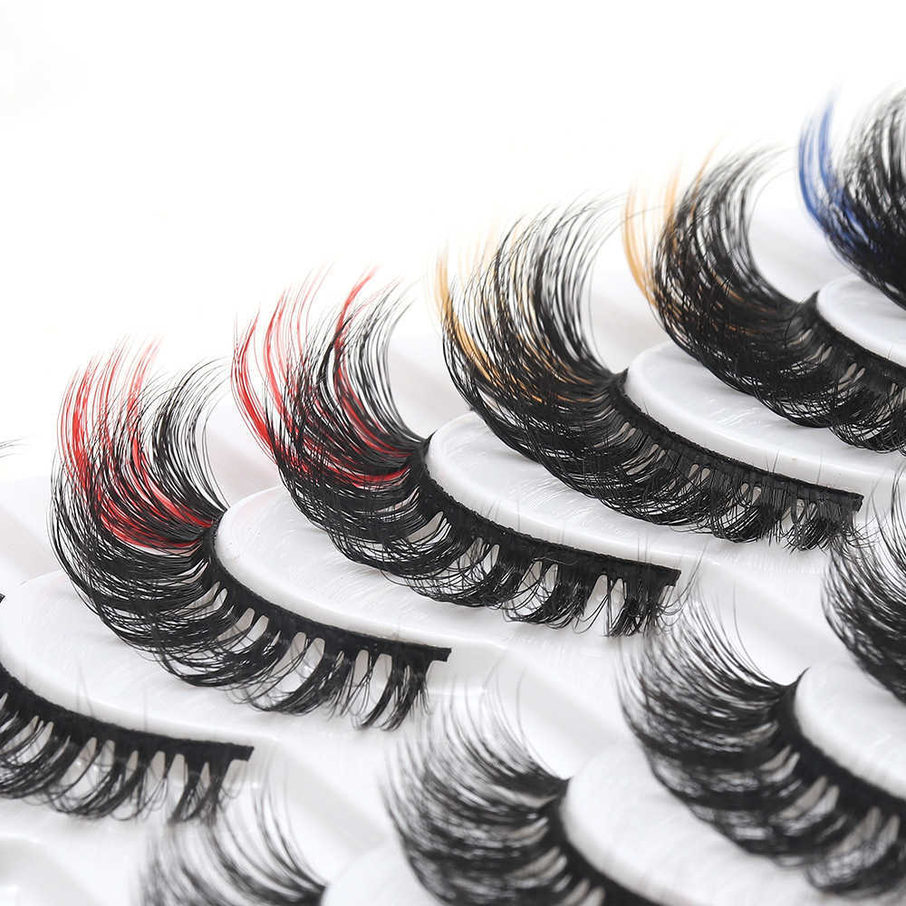 10 pairs of mixed color high imitation false eyelashes exaggerated stage makeup thick and curly with a dazzling and colorful look W250324