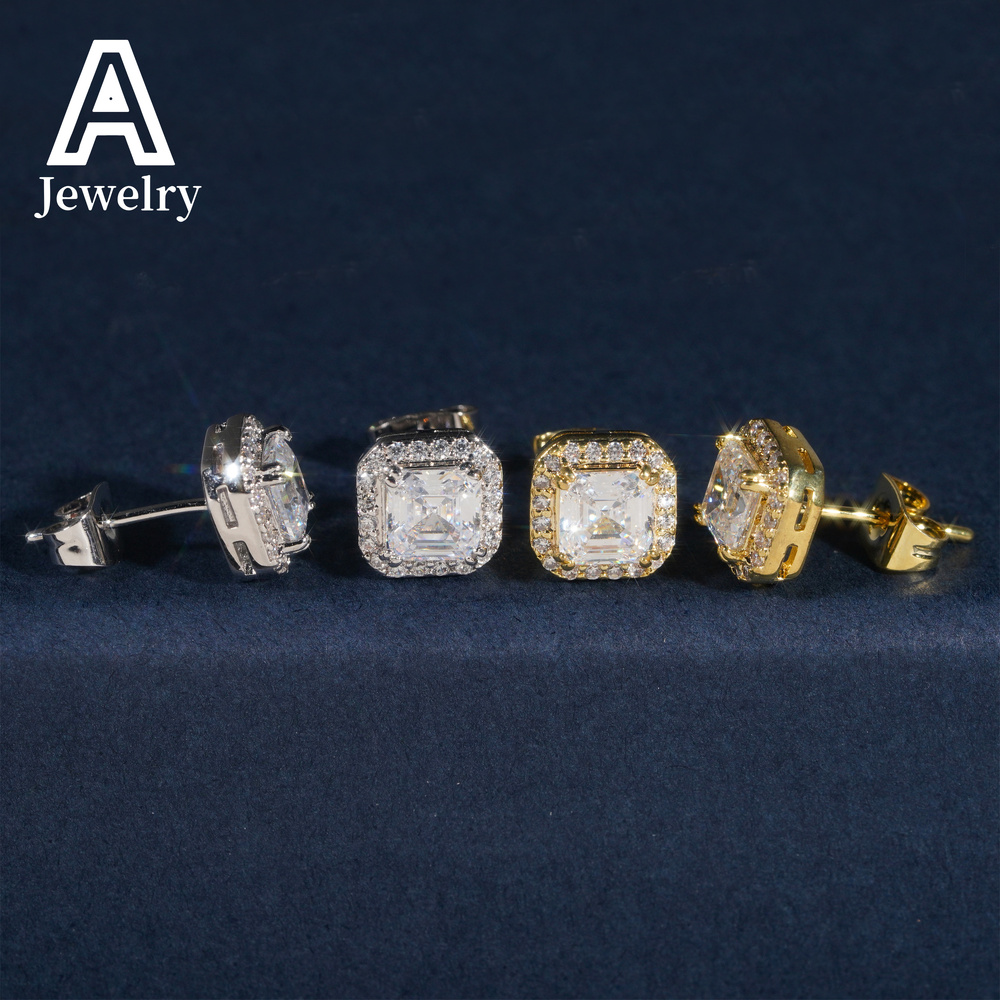 Best-selling European and American boutique 10mm925 sterling silver moissamite earrings hip hop street personality