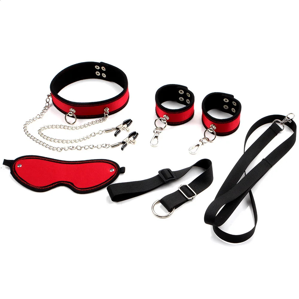 Behind Back SM Collar Body Restraints Handcuff Nipple Clampls Harness Belt Master BDSM Erotic Sex Toys For Couples Games 250322