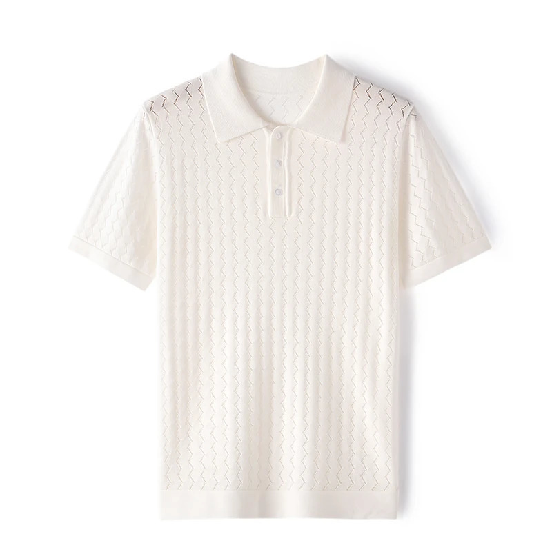 MVLYFLRT Mens Tshirt Top Mulberry Silk Breathable Knitted POLO Shirt Business Casual Collar Hollow Short Sleeve Summer Thin 250312