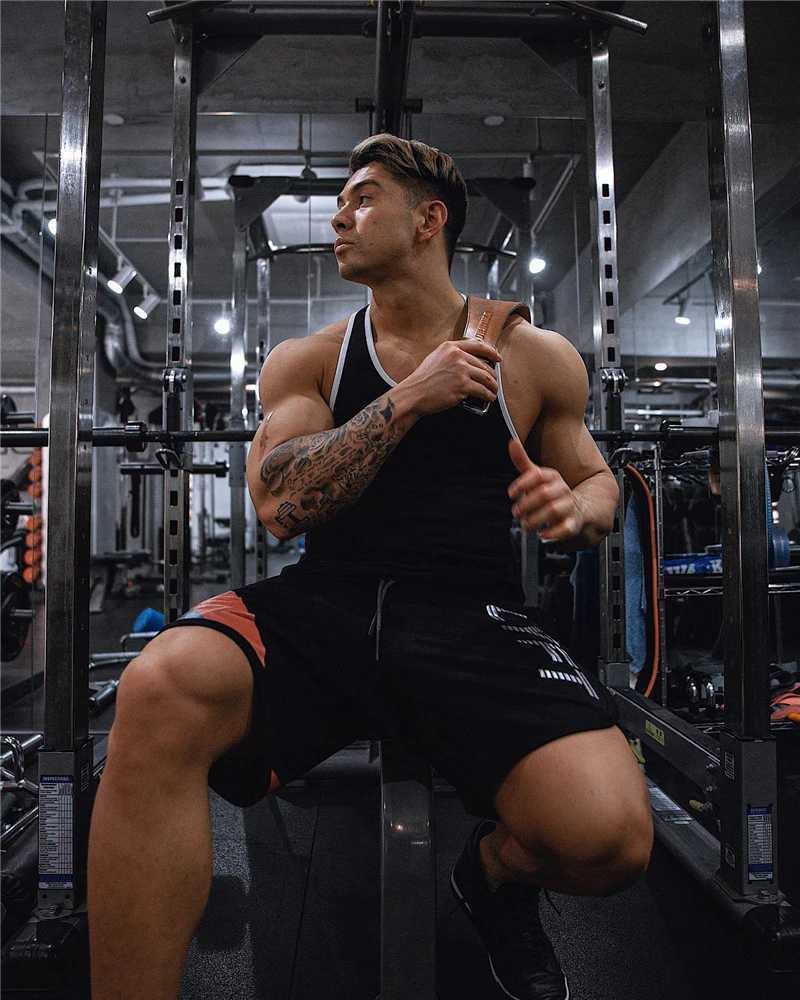 Mens fitness patch work vest gym exercise cotton sleeveless running suit Stringer summer casual vest X250324