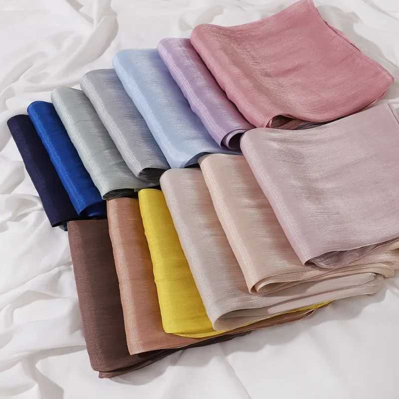 Fem Micro Light Shawl Silk Headscarf Breathable Cool Island Satin Silk Veil Muslim Shining Silk Shawl Wen Scarf X250324